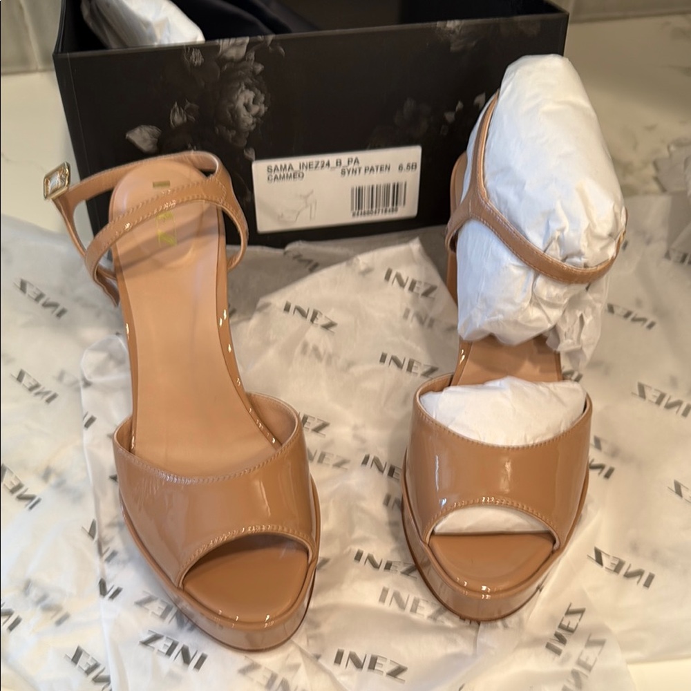 Inez Nude Patent Leather Heels